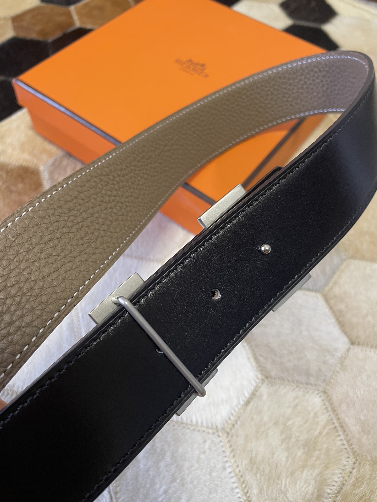 Hermes stainless steel double row diamond hanging buckle