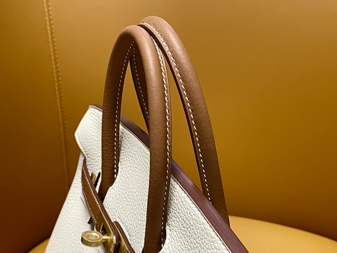 Bk25 Milk Shake White Collar Gold Brown Togo Leather Frosted Gold Button