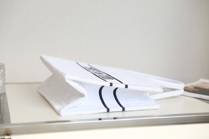 DIOR TOTE embroidered vine check white