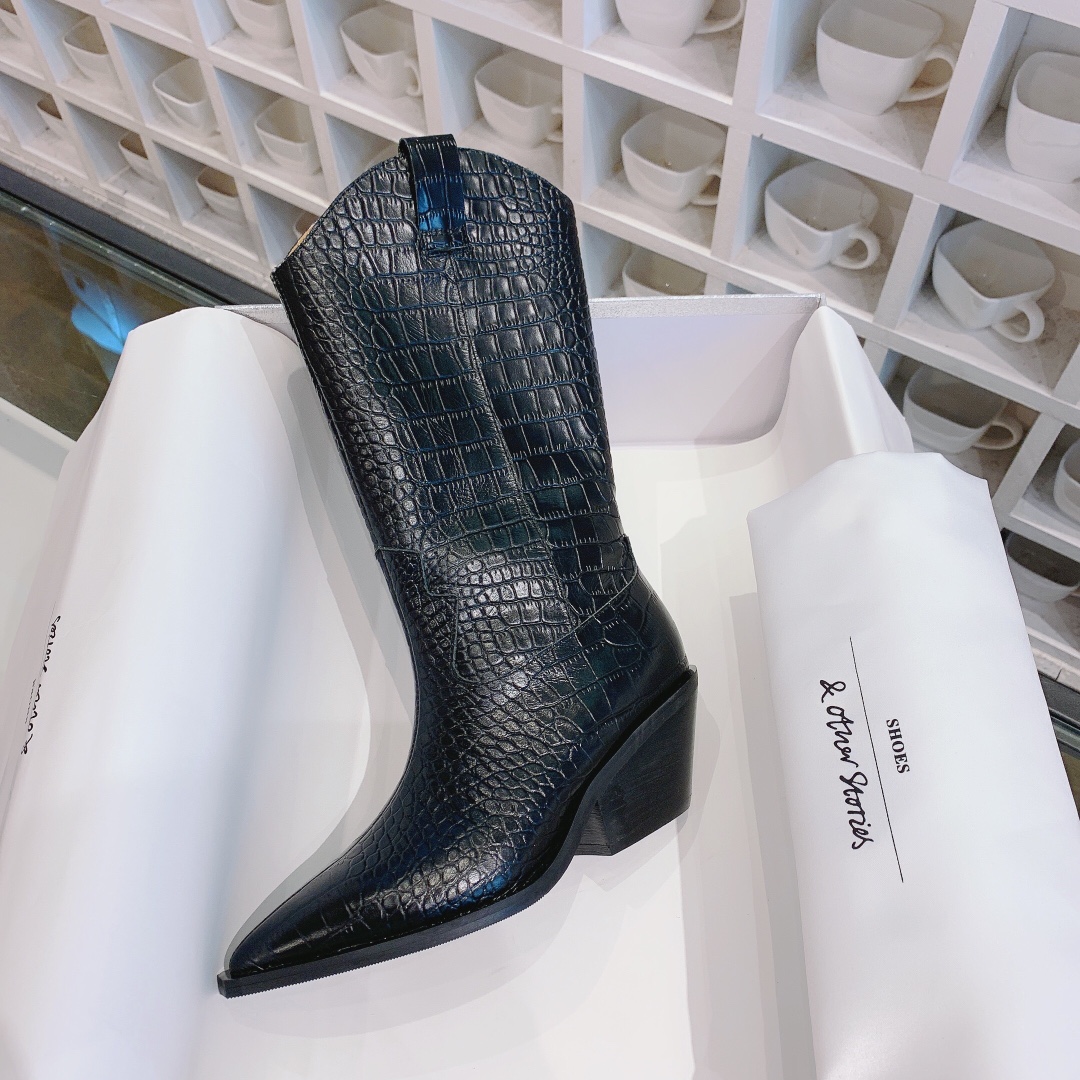 𝙎𝙏𝙊𝙍𝙄𝙀𝙎 STORIES | ²⁰²⁰⁰ Crocodile Western Cowboy Boots Chunky Heel Long Boots Autumn/Winter New Explosive on New