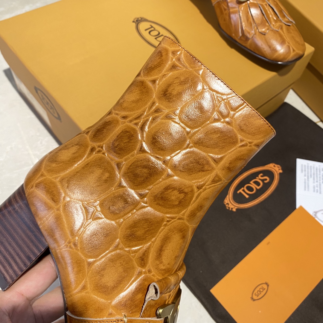 TOD'S 𝙏𝙊𝘿𝙎 Todds Thick heel short boots 2020 autumn and winter new women's shoes ladies cowhide fashion ankle boots