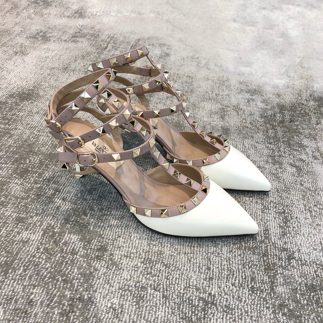 Valentino VT Collection Triple Strap Mid Heel 6.5cm Patent Leather White