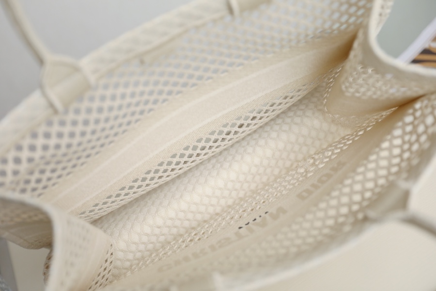 DIOR TOTE beige and white mesh fabric embroidery