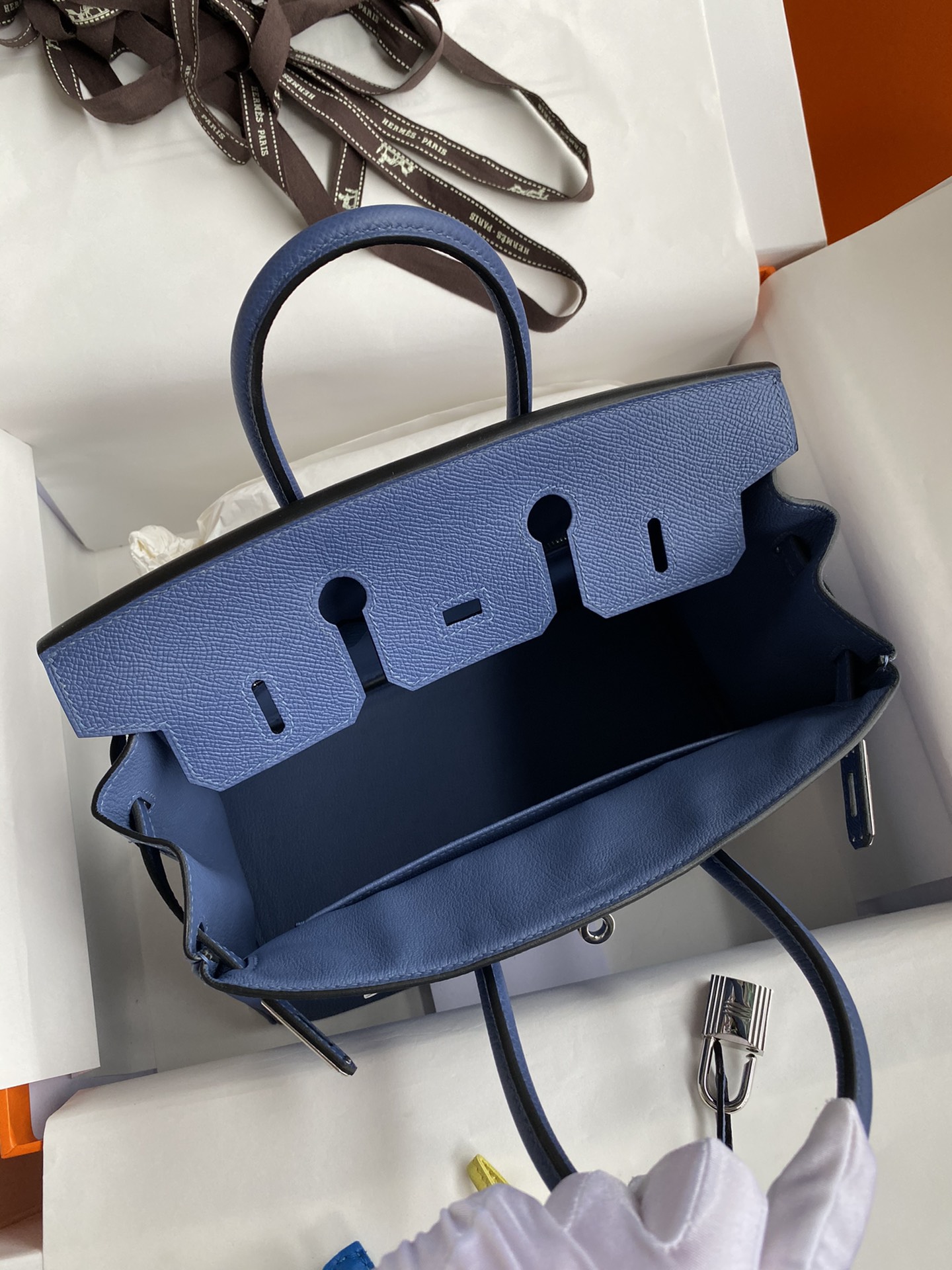 Birkin 25cm Epsom Leather Onyx Blue Silver Buckle
