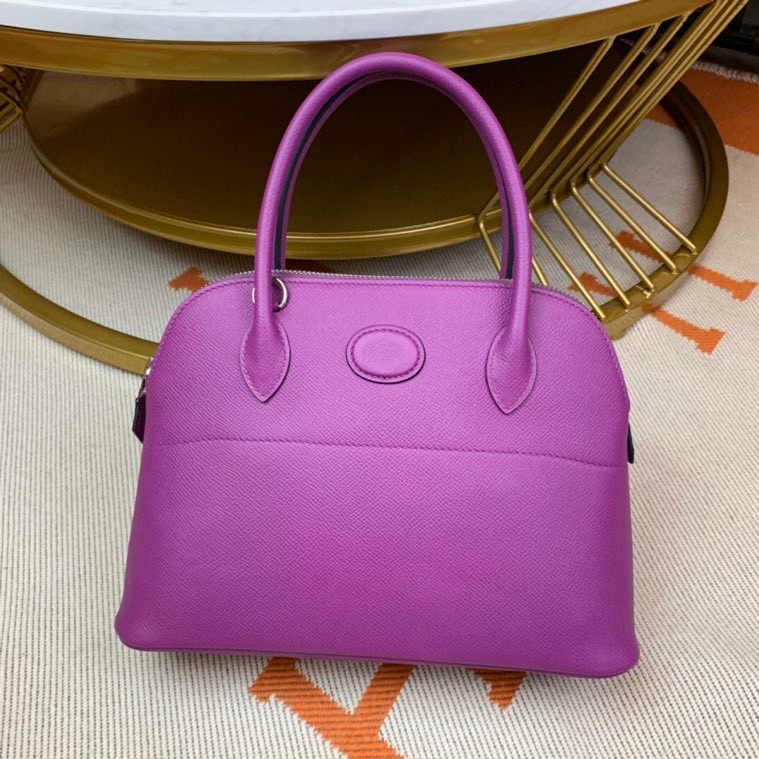 Bolide 27cm Imported original Epsom leather Half hand waxed stitching Anemone purple Silver buckle