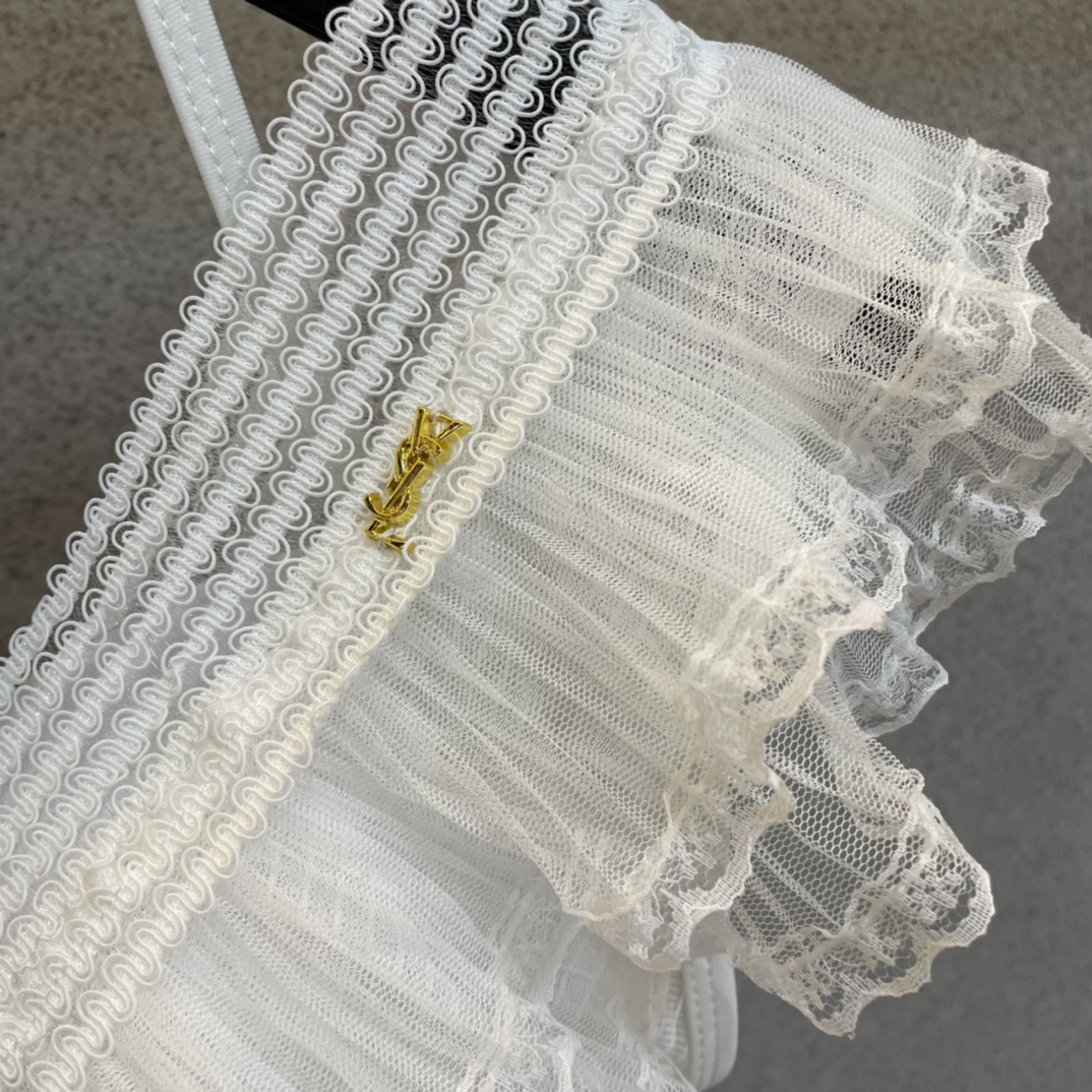 Saint Laurent Pure Black with Wave Lace One-piece Swimsuit