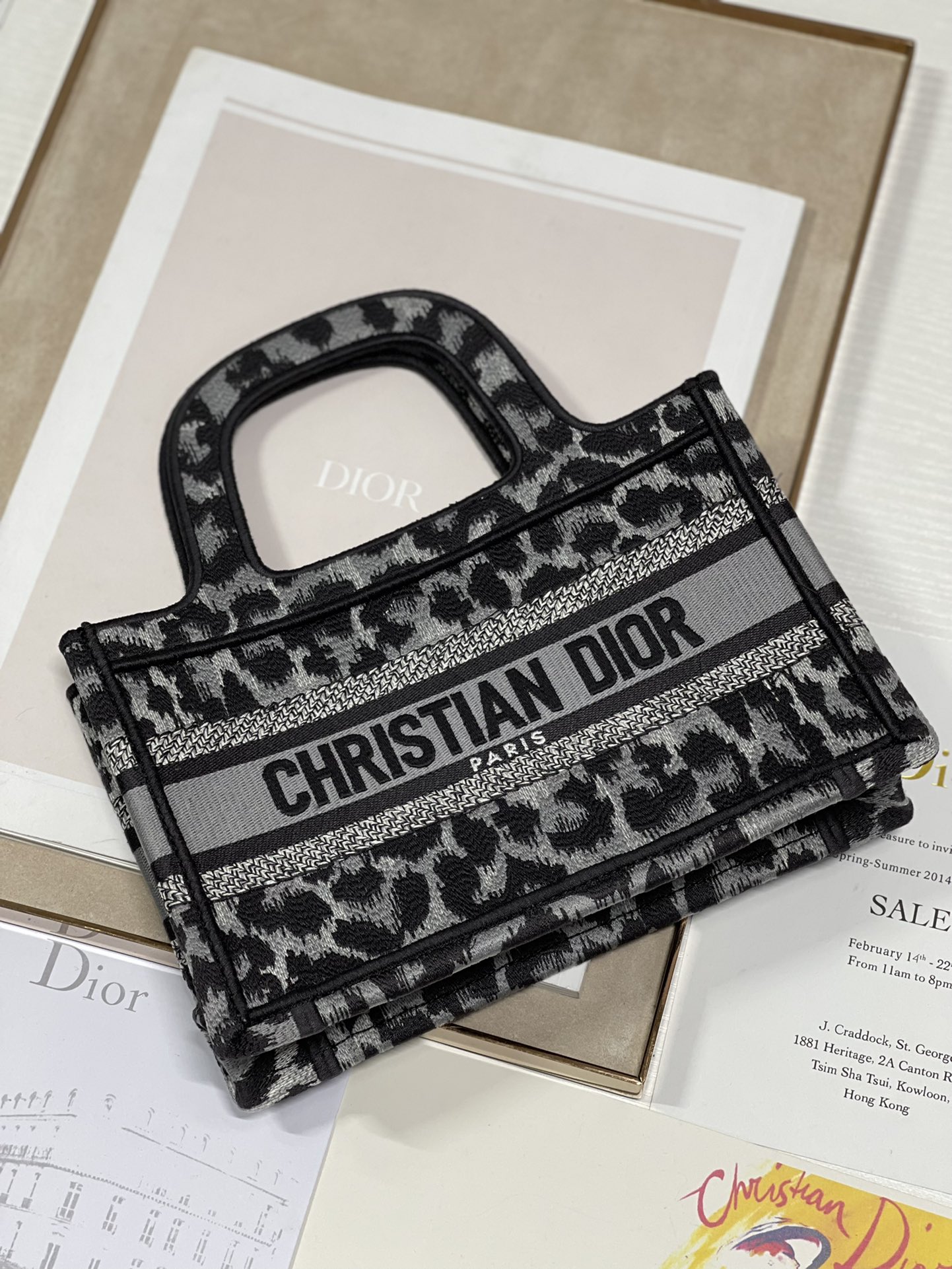 Dior Book Tote Grey Leopard Mini