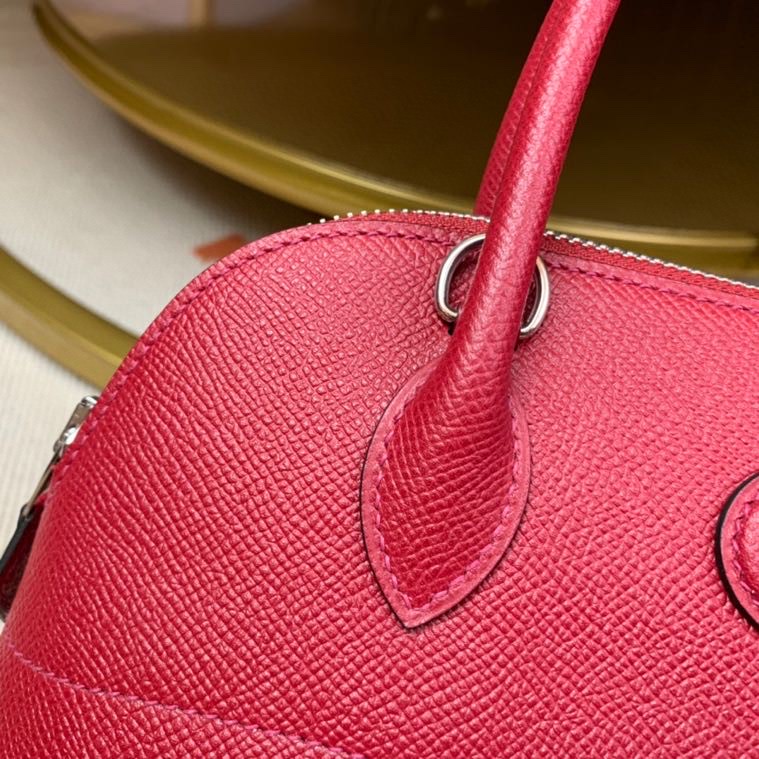 Bolide 27cm Imported original Epsom leather Half hand waxed stitching Gemstone red Silver buckle