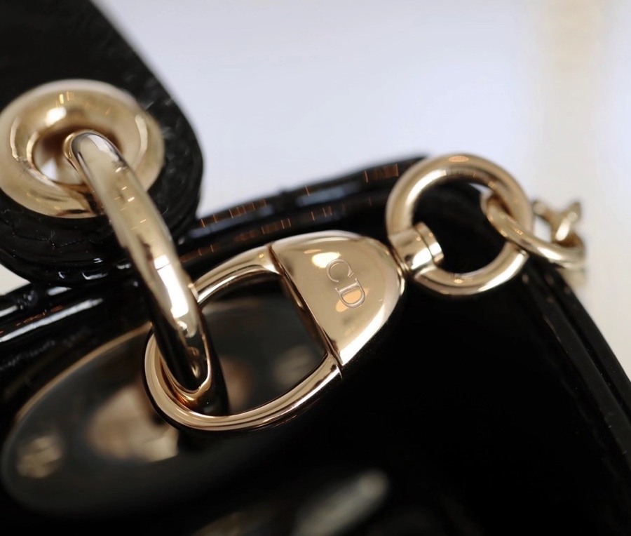 Black Gold  Lady Dior vine check patent leather cow leather mini handbag