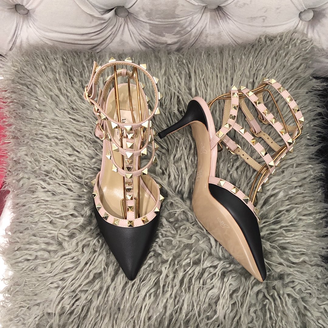 【Valentino】Valentino Valentino top version matte black 3 straps 6.5cm high heels