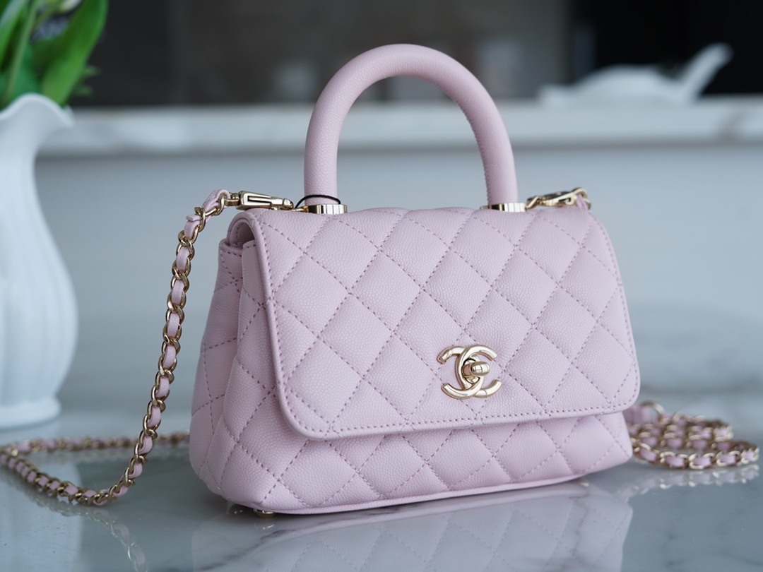 CHANEL 𝑪𝒐𝑪𝒐 𝒉𝒂𝒏𝒅𝒍𝒆 New Cowhide Handle 𝗠𝗶𝗡𝗶𝗡𝗶 Cherry Blossom Pink