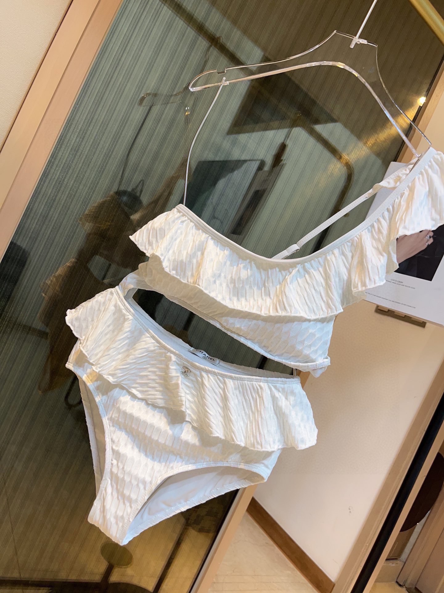 CHANEL Ruffle Irregular One-piece Swimsuit Bikini