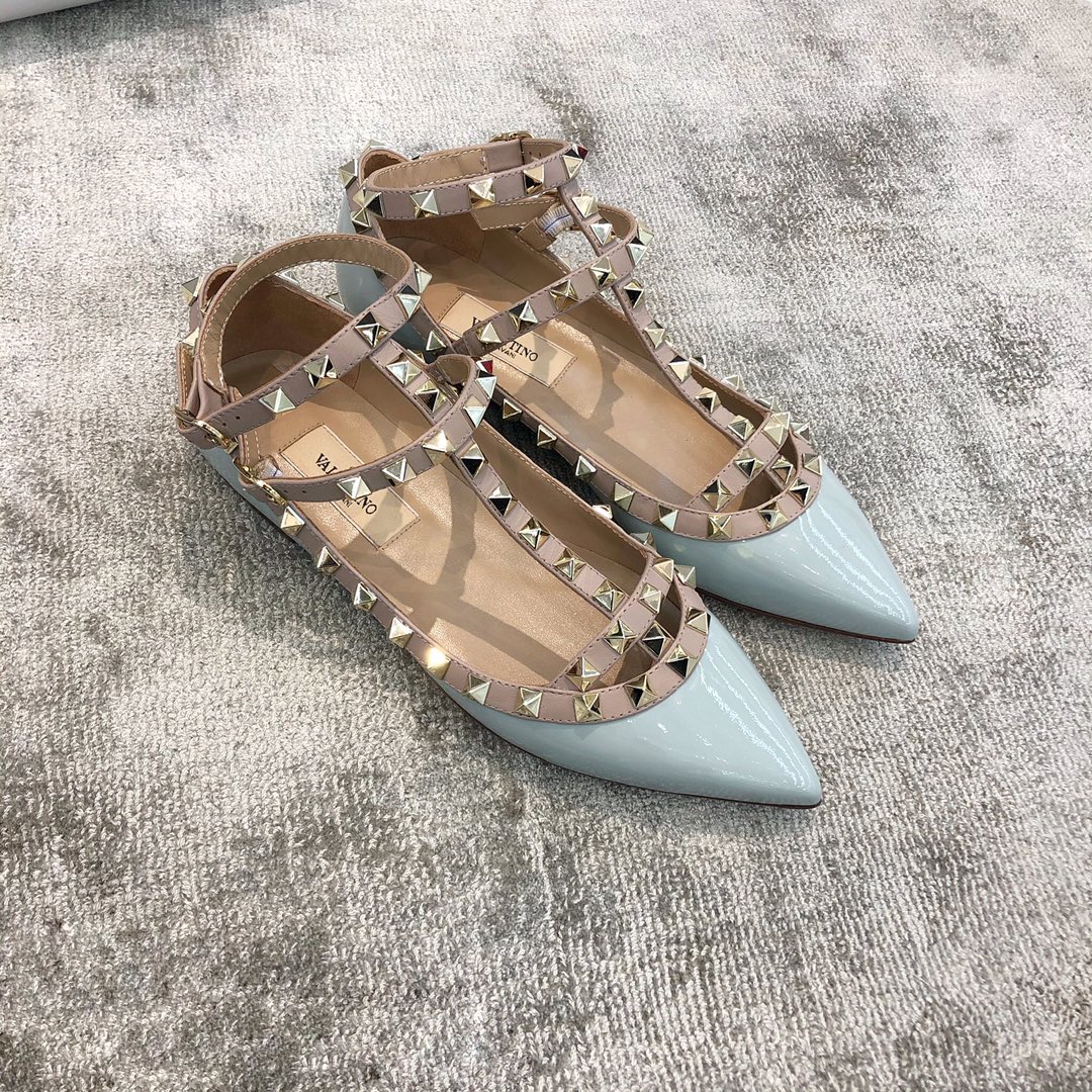 Valentino VT Collection Two Strap Flats Patent Leather Blue