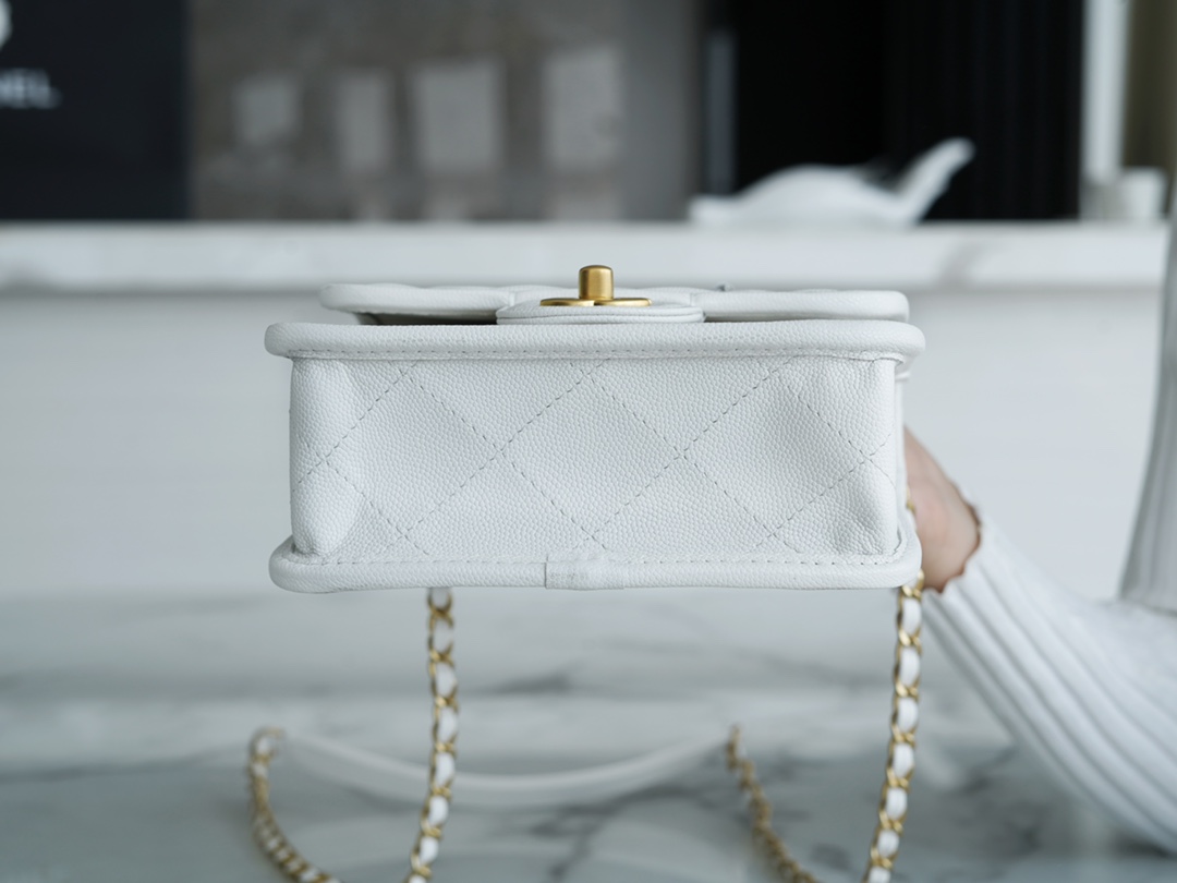 𝗖𝗛𝗔𝗡𝗘𝗟✦ France 🇫🇷 Original [HAAS] Fine Grain Calfskin 🐂𝟮𝟮𝟮k Messenger Tofu Bag White 🤍