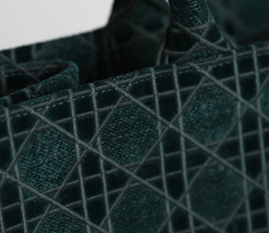 DIOR TOTE embroidered vine check pattern dark green velvet