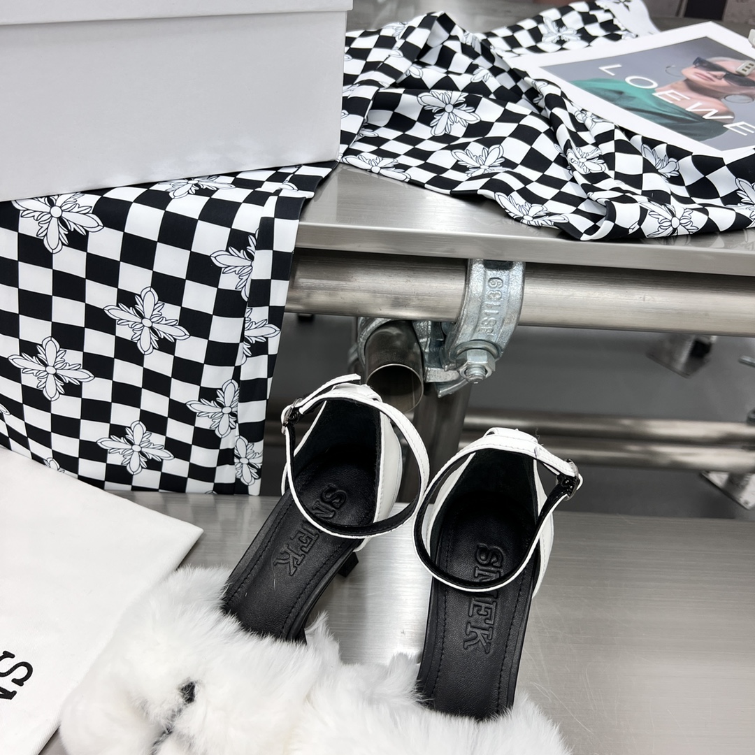 𝐒𝐌𝐅𝐊 ｜𝟐𝟎𝟐𝟐/𝐒𝐒 𝐧𝐞𝐰 SMFK 2022 Cross Flower First One Strap Thin Heel Cross Otter Rabbit Fur Sandals