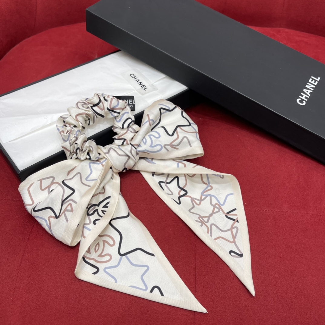 𝐂𝐡𝐚𝐧𝐞𝐥 Ribbon star combination hair tie 100% mulberry silk fabric