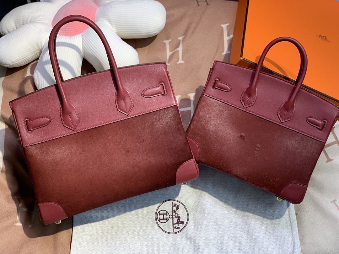 birkin30/25 burgundy imported fetal cow hair spelling swift all handmade gold buckle