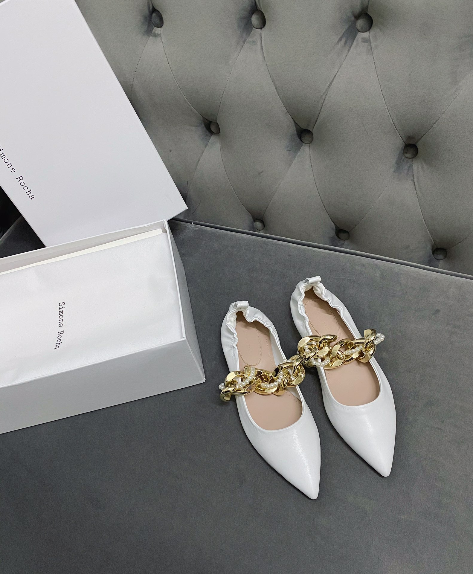 Simone rocha chain flat single shoes new season's most fashionable pearl chain series