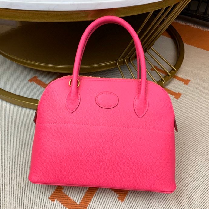 Bolide 27cm Imported original Epsom leather Semi hand waxed and stitched peach silver buckle