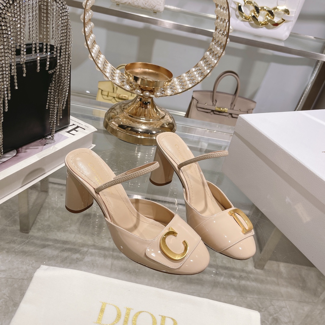 DIOR summer new bag head chunky sandals high heel model 7.5cm apricot