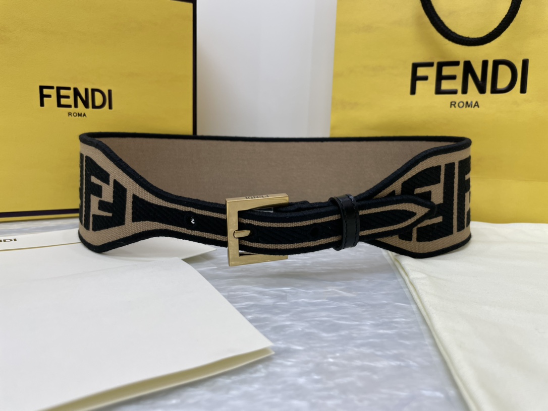 FENDI new embroidery    belt βοΈFF pattern wide belt