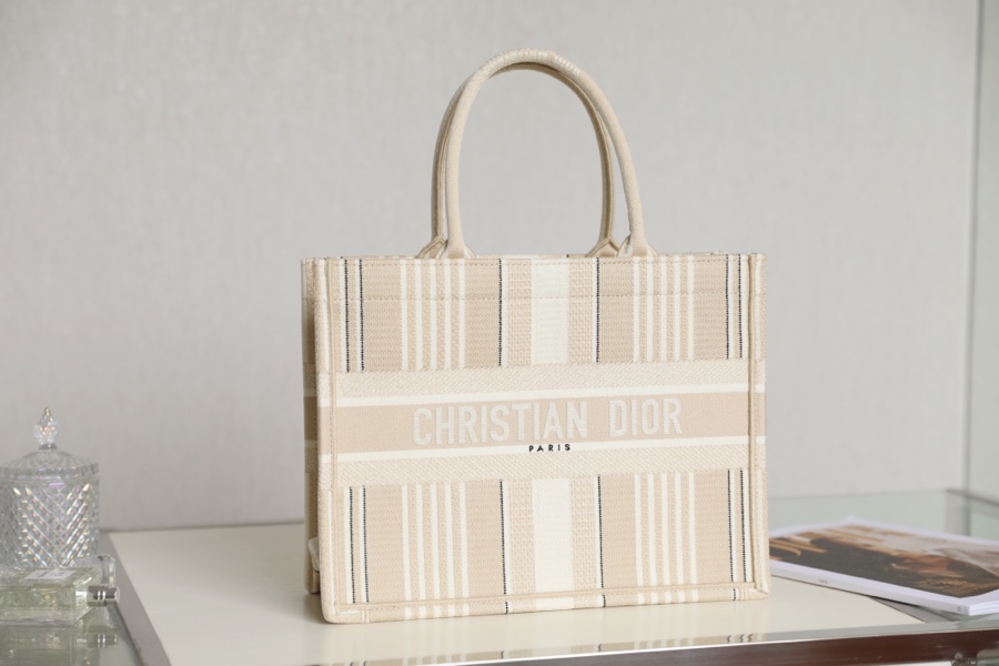 DIOR TOTE embroidered striped canvas