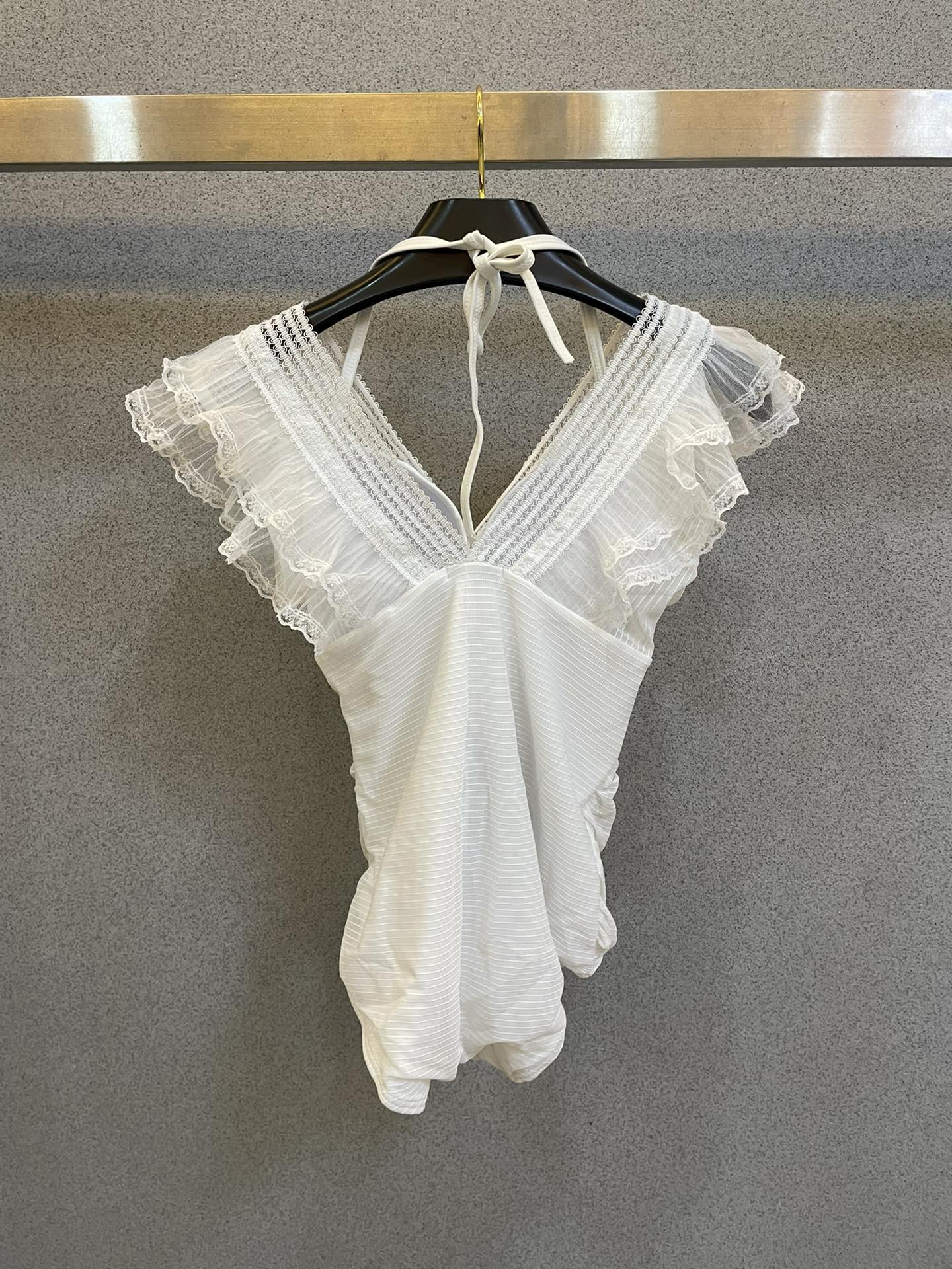 Saint Laurent Pure Black with Wave Lace One-piece Swimsuit