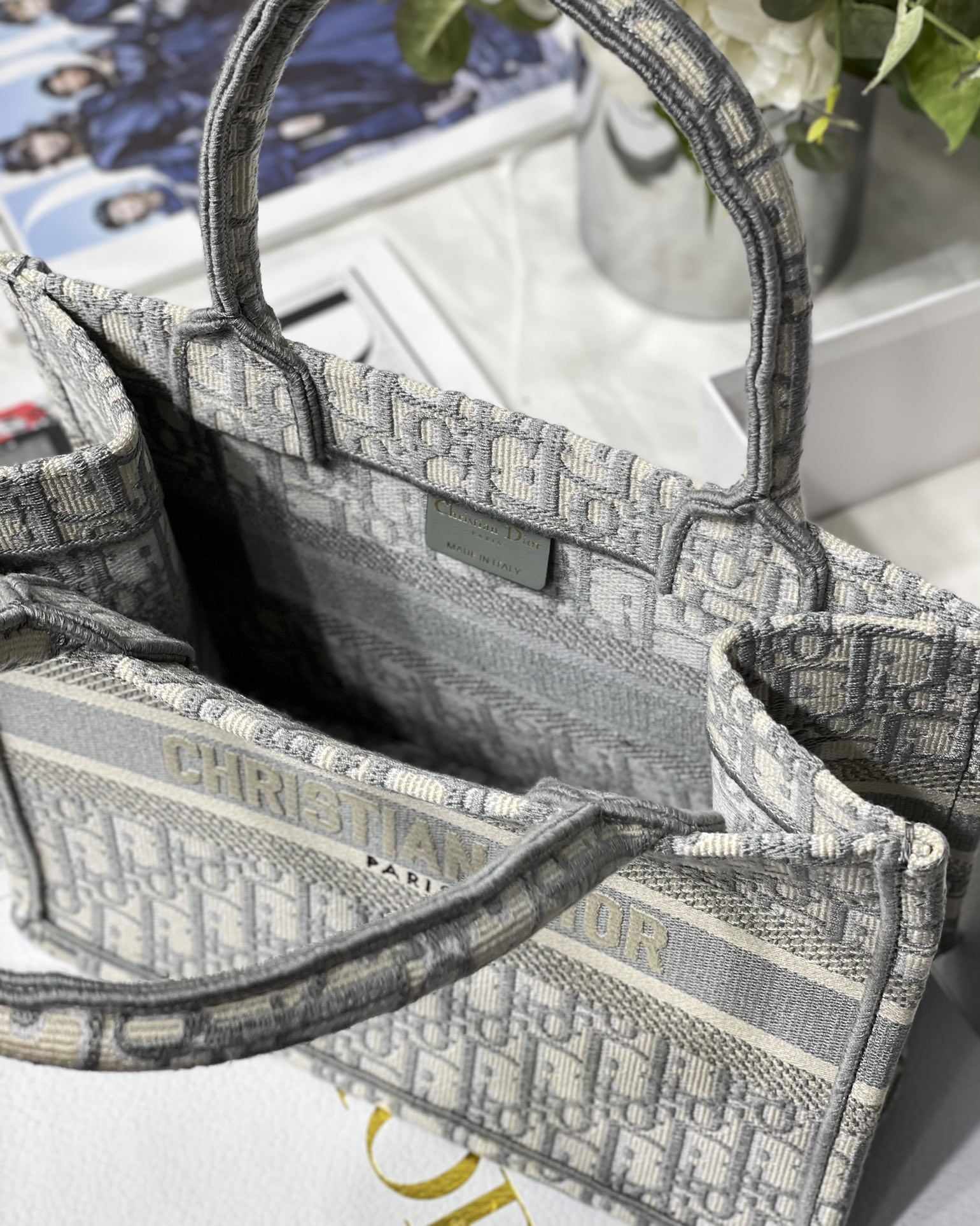 DIOR TOTE Classic Grey Embroidery