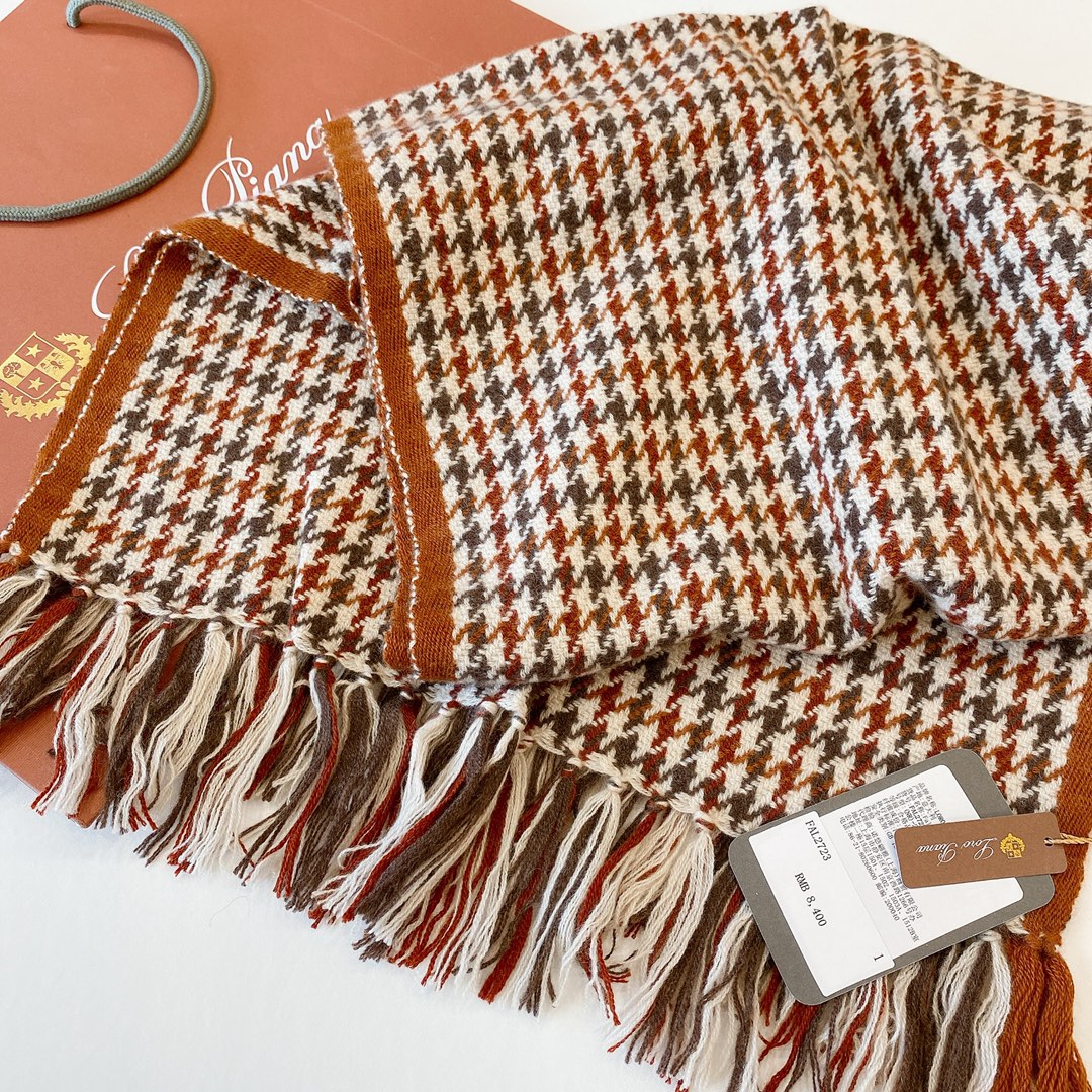 Loro piano houndstooth knitted cashmere scarf brown