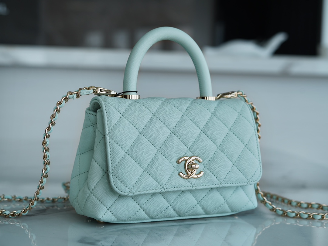 CHANEL 𝑪𝒐𝑪𝒐 𝒉𝒂𝒏𝒅𝒍 𝒆 New cowhide handle 𝗠𝗶𝗡𝗶 𝐁𝐚𝐛𝐲 Blue