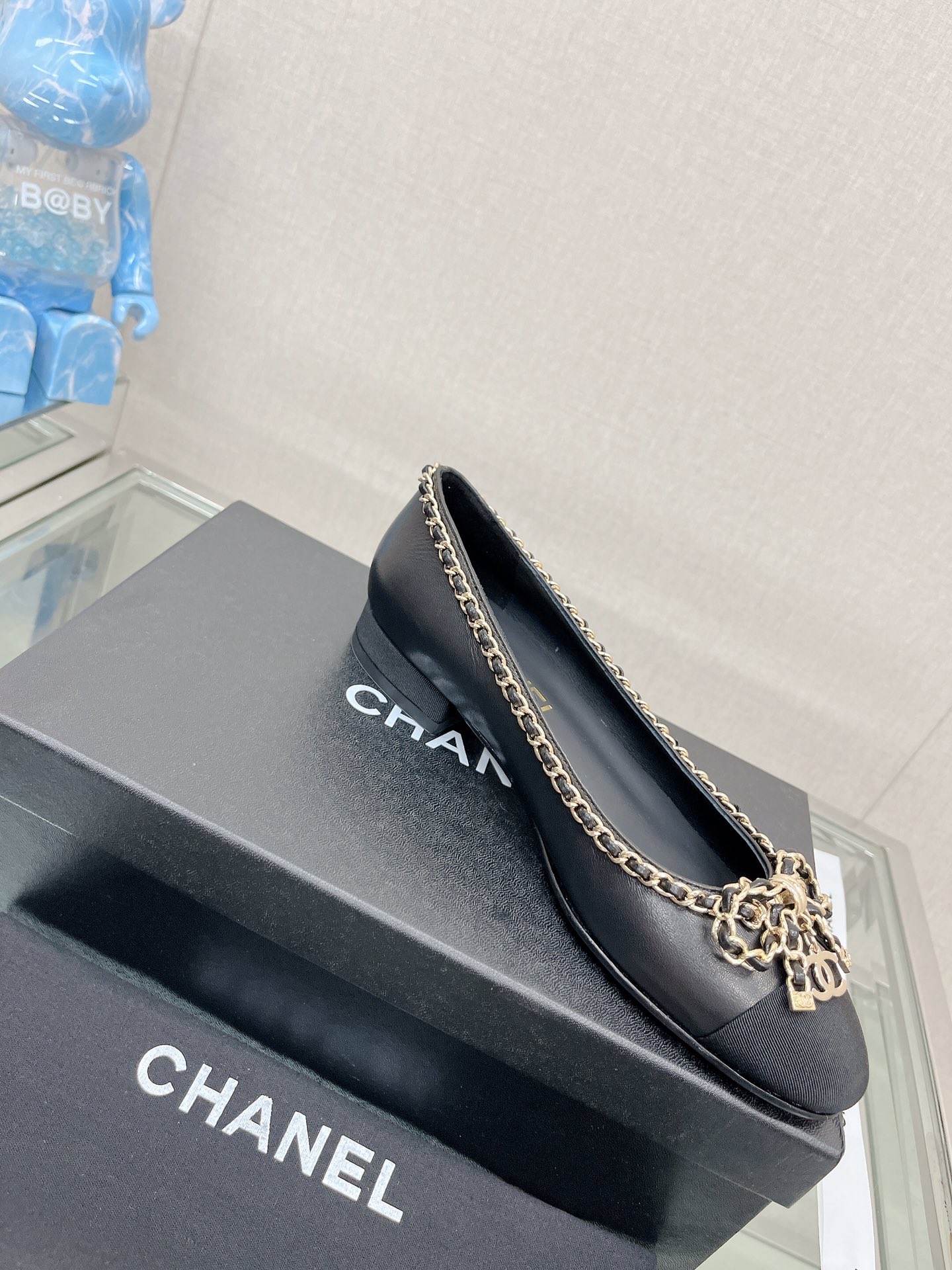 CHANEL 23Ss chain bow flat single shoes imported lambskin sheepskin lining