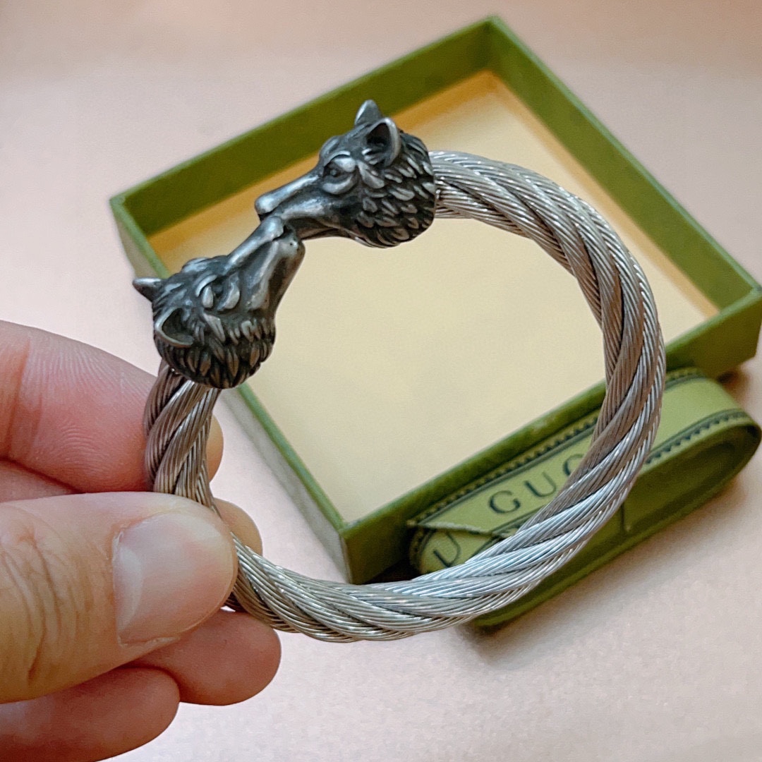𝐆𝐮𝐜𝐜𝐢 Anger Forest series double G classic series retro silver bracelet
