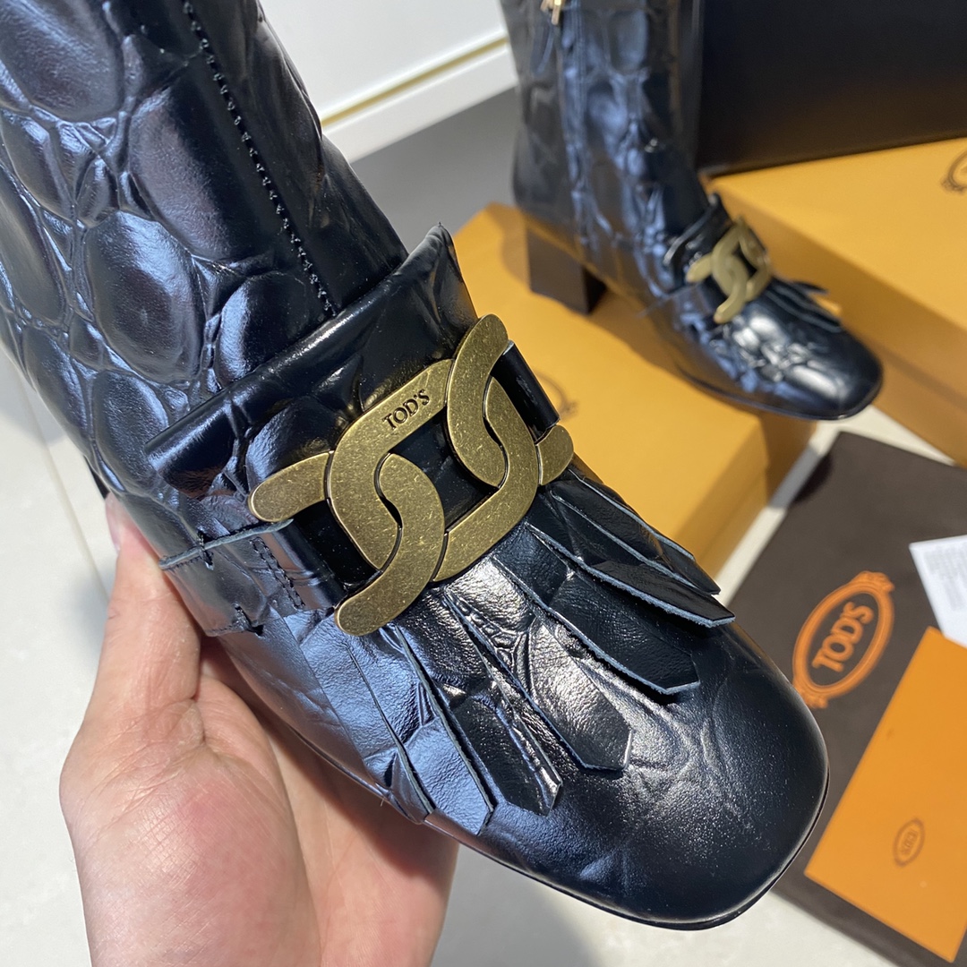 TOD'S 𝙏𝙊𝘿𝙎 Todds Thick heel short boots 2020 autumn and winter new women's shoes ladies cowhide fashion ankle boots