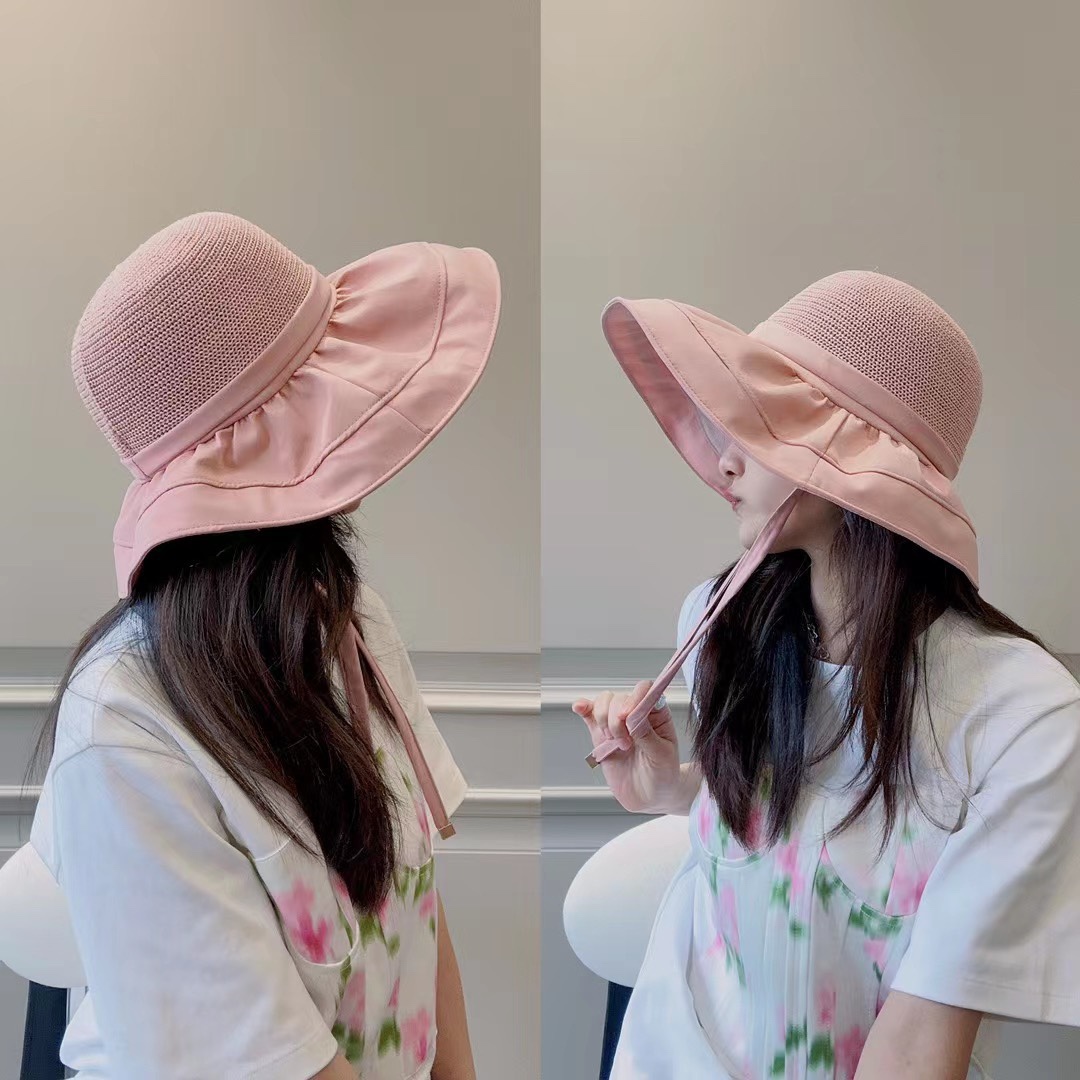 Celine summer new splicing large eaves sunshade fisherman hat outdoor sunscreen ice silk basin hat women