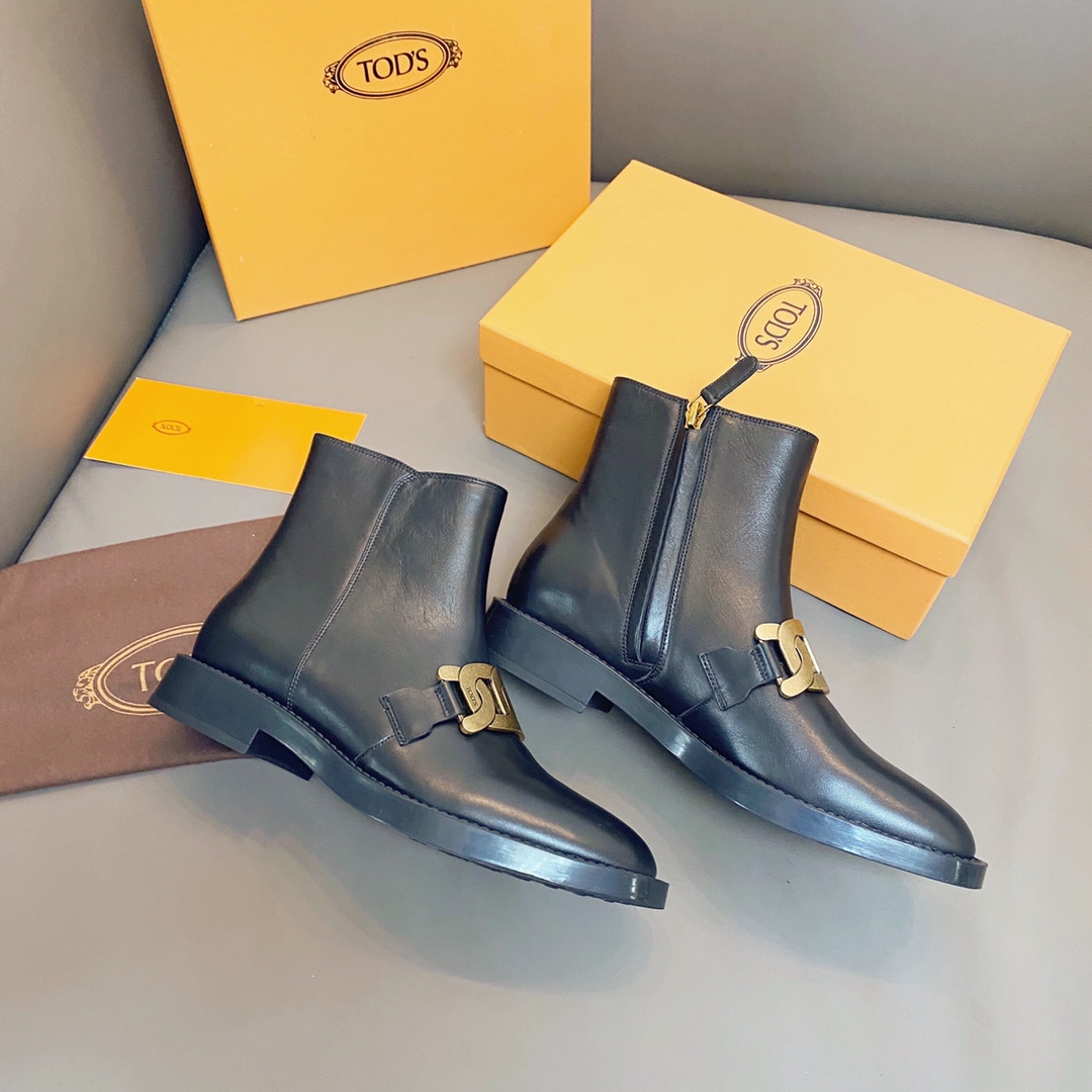TOD'S 𝙏𝙊𝘿𝙎 Todds 2020 autumn and winter new short boots ✔️ metal buckle short boots import open edge bead cowhide