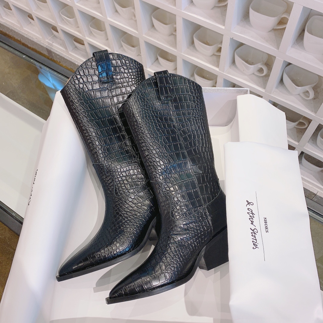 𝙎𝙏𝙊𝙍𝙄𝙀𝙎 STORIES | ²⁰²⁰⁰ Crocodile Western Cowboy Boots Chunky Heel Long Boots Autumn/Winter New Explosive on New