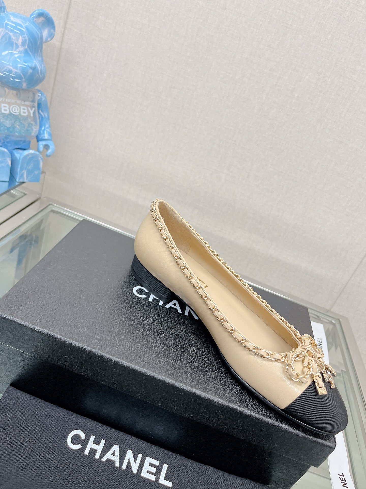CHANEL 23Ss chain bow flat single shoes imported lambskin sheepskin lining