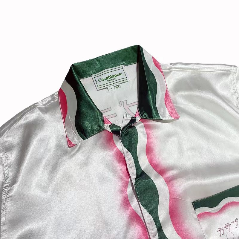 Casablanca SS22 spring and summer, pink and green wavy print color bump short-sleeved shirt