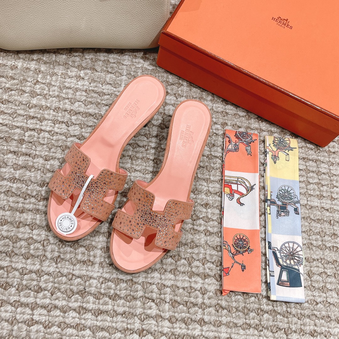 Hermes Oasis diamond face slippers series
