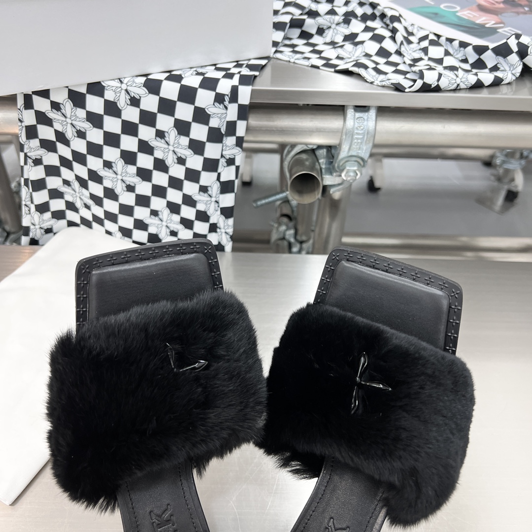 𝐒𝐌𝐅𝐊 ｜𝟐𝟎𝟐𝟐/𝐒𝐒 𝐧𝐞𝐰 SMFK 2022 Cross Flower First One Strap Thin Heel Cross Otter Rabbit Fur Sandals