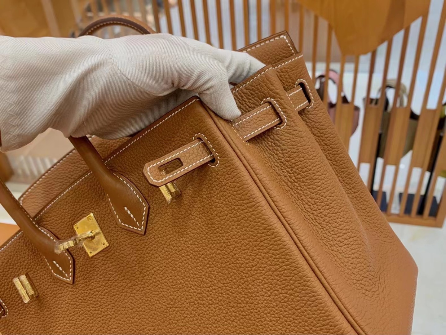 Birkin gold brown gold buckle togo France original beeswax thread