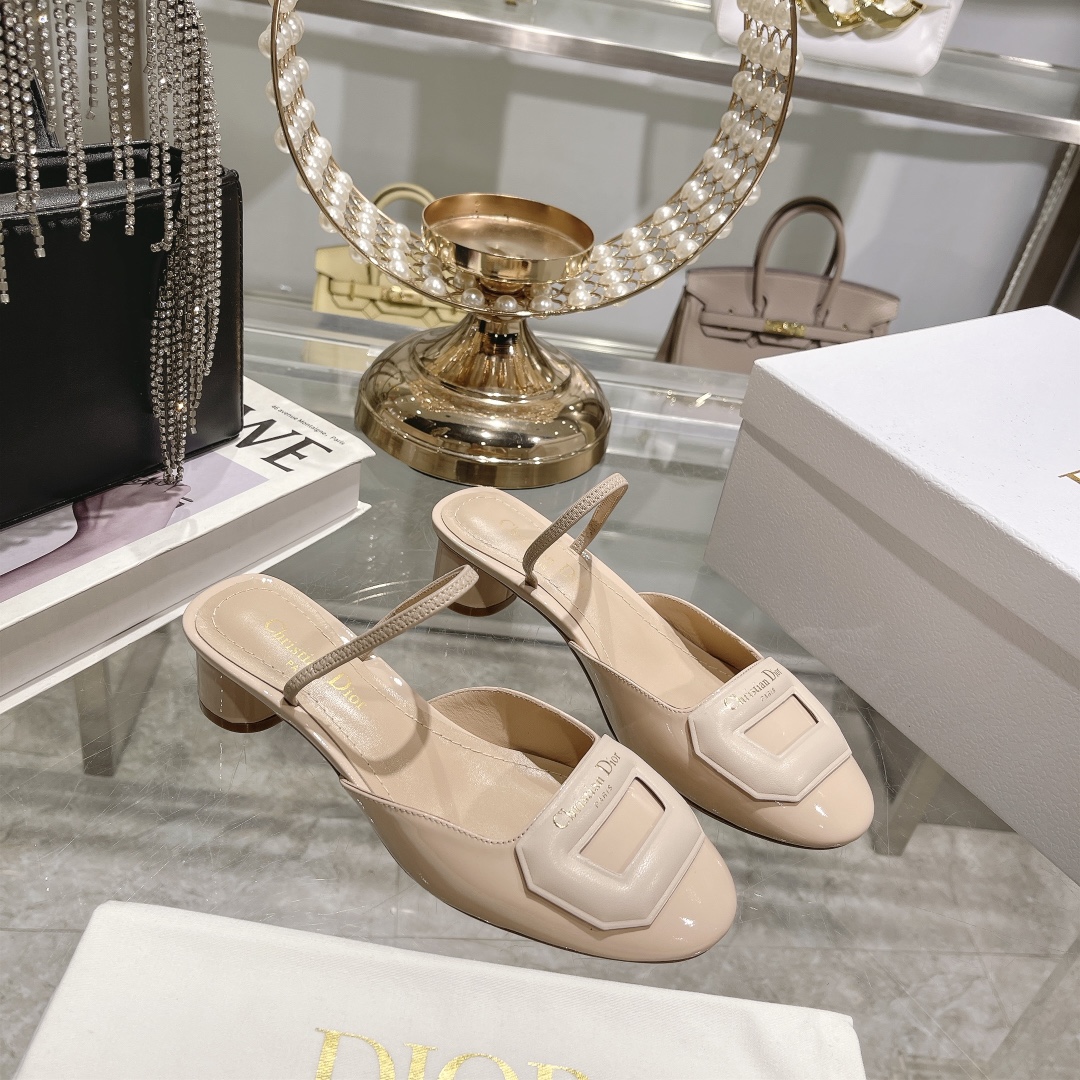 DIOR small round toe hollow one strap sandals 3.5cm apricot