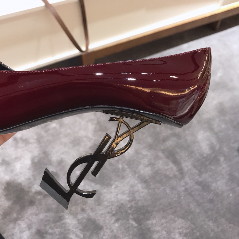 Saint Laurent classic model YSL logo heeled high heels using imported Italian cow patent leather