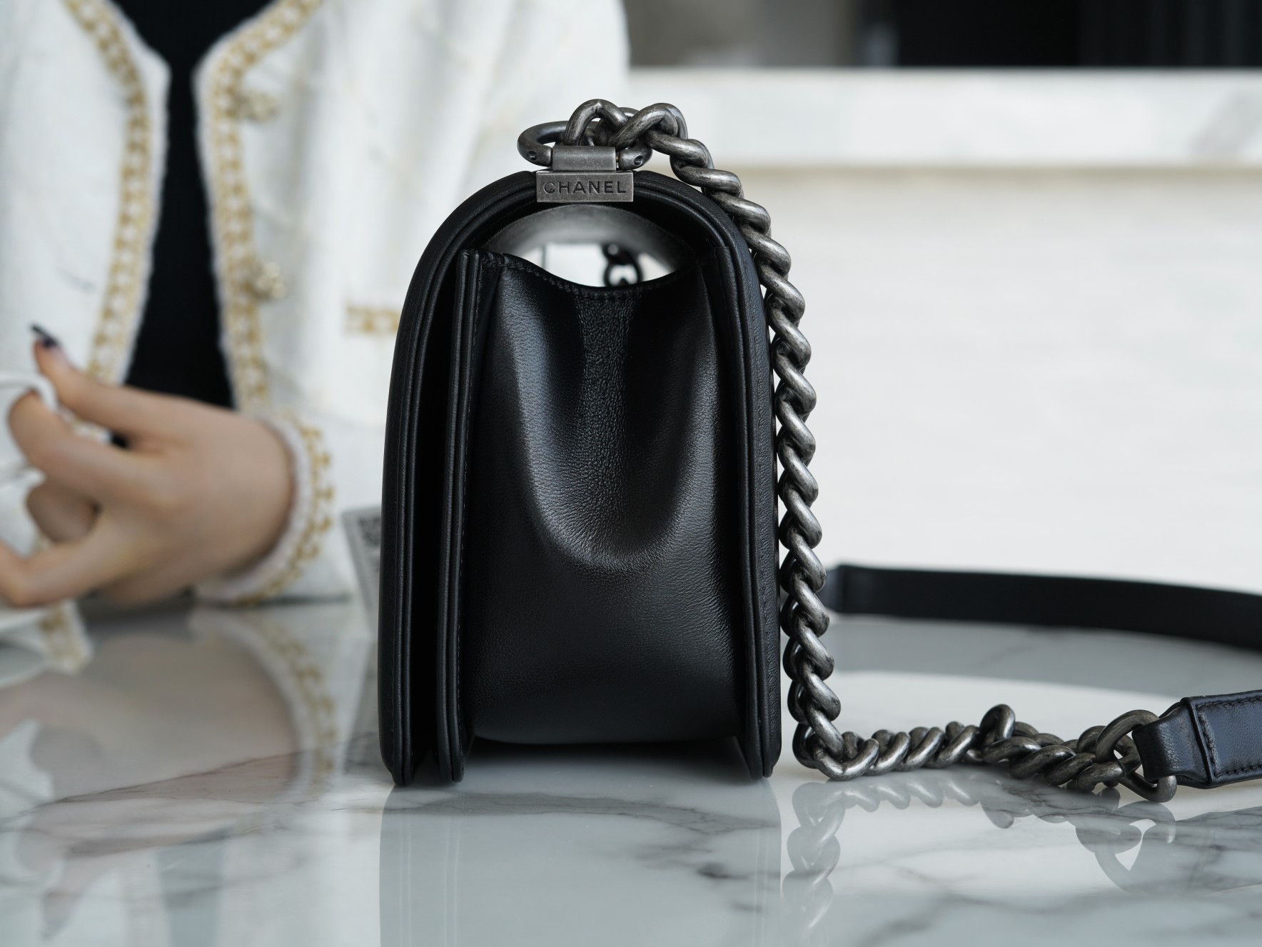 𝗖𝗵𝗮𝗻𝗲𝗹 𝗟𝗲𝗯𝗼 𝘆Italy 🇮🇹GR original lambskin：Medium Black Silver