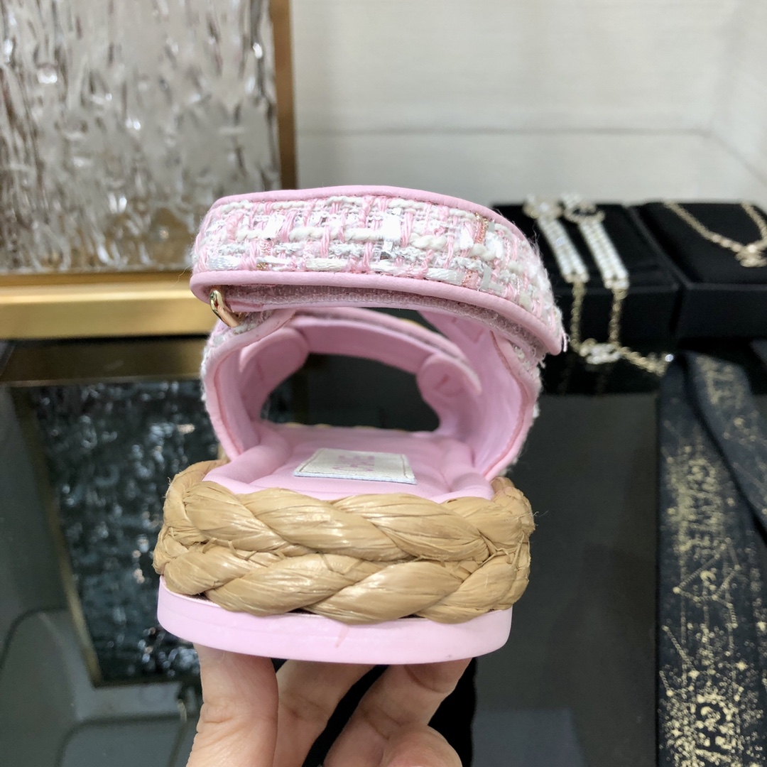 CHANEL 2023 spring and summer latest woven velcro sandals Japan imported woven materials