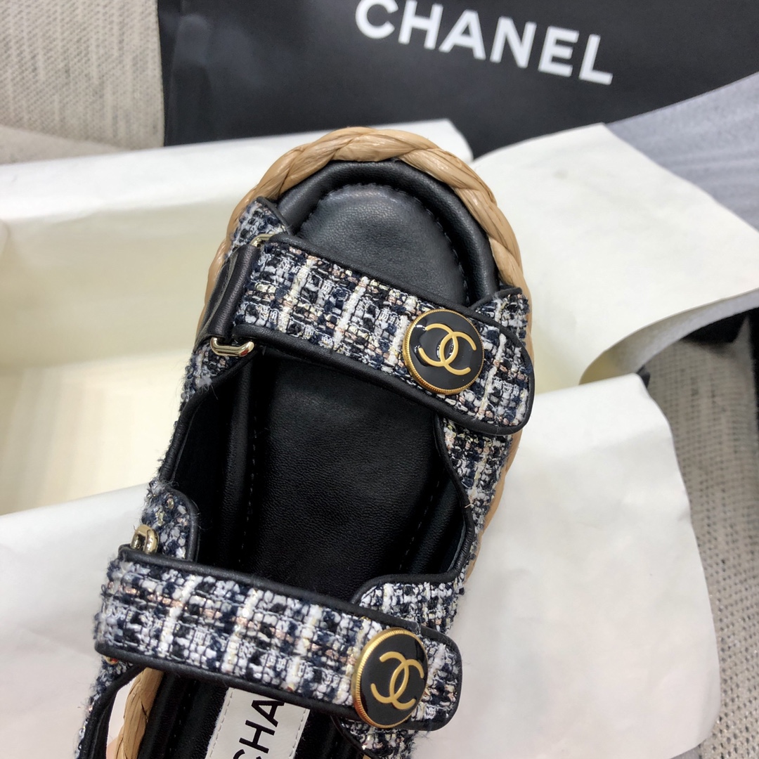 CHANEL 2023 spring and summer latest woven velcro sandals Japan imported woven materials