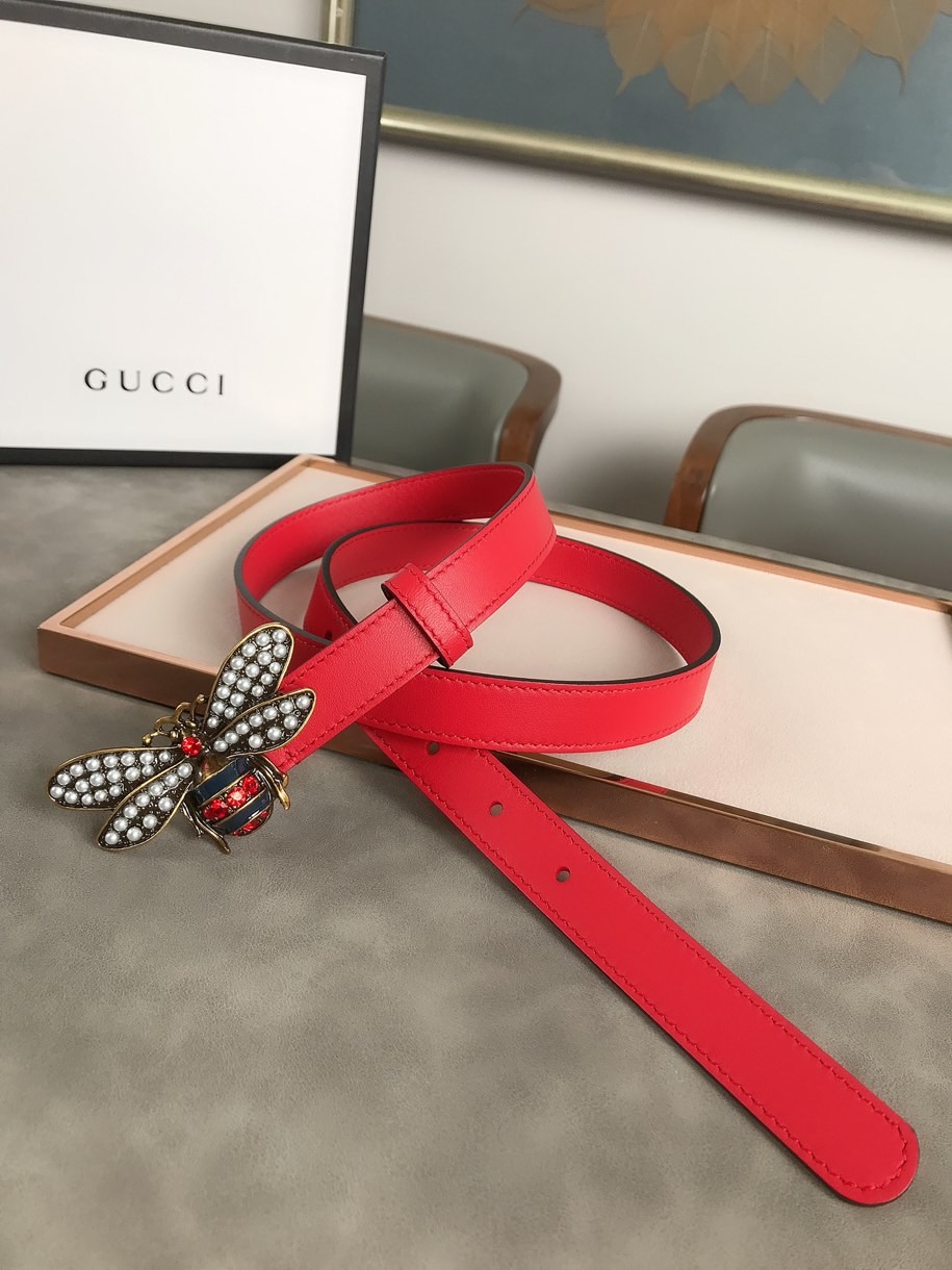 GUCCI red 🐝 buckle original imported cowhide handmade wax thread