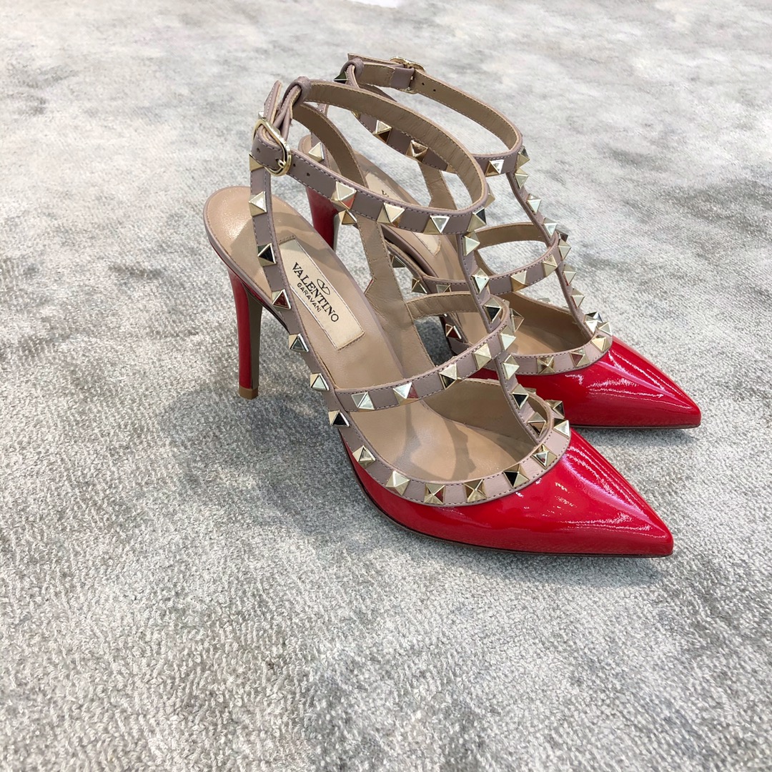 Valentino VT Collection Two Strap Mid Heel 10cm Patent Leather Red
