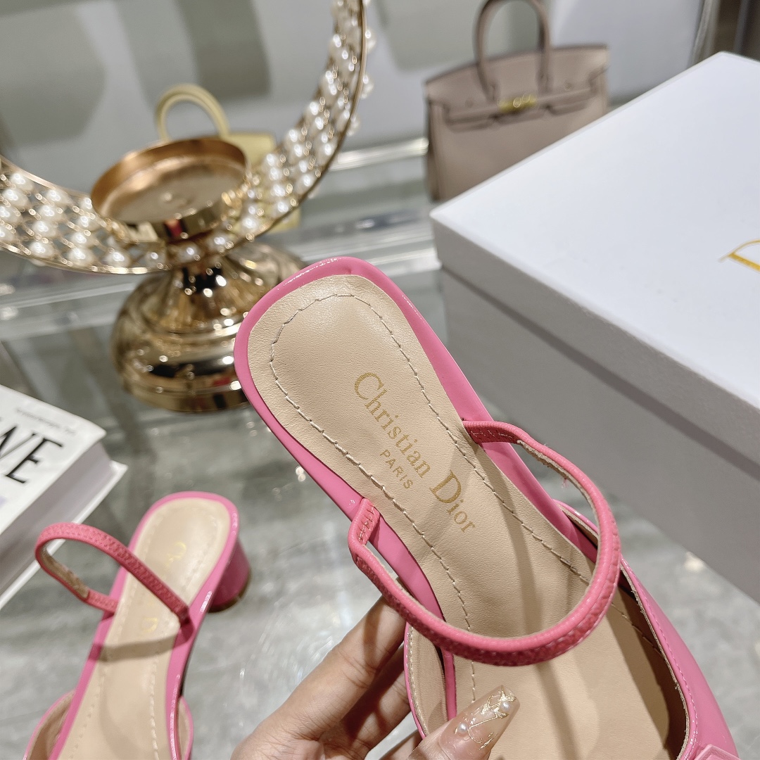 DIOR small round toe hollow one strap sandals 3.5cm Rose